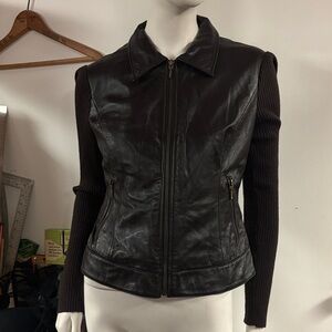 Cache Vintage Dark Brown Leather Zip-Front Jacket